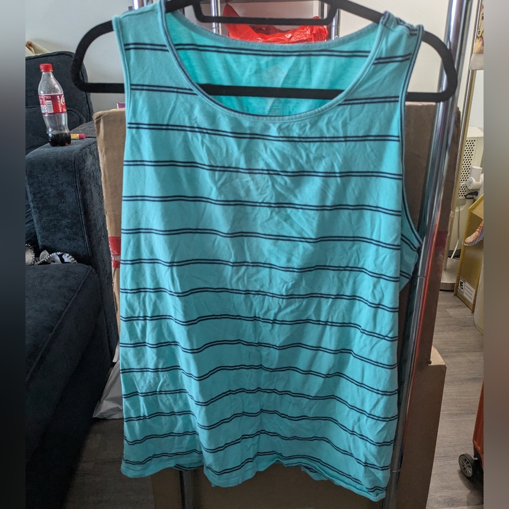 St. John's Bay Teal Stripped Tank Top w/ Ruched Back Size XXL